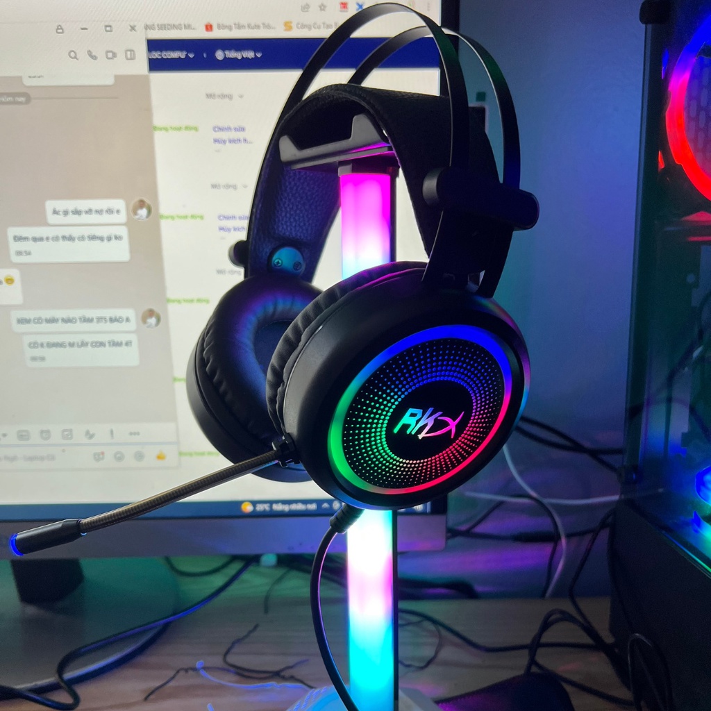 Tai nghe gaming có dây chụp tai RKX led RBG có mic Jack Cắm USB âm thanh 3.5, 7.1 bảo hành 12 tháng