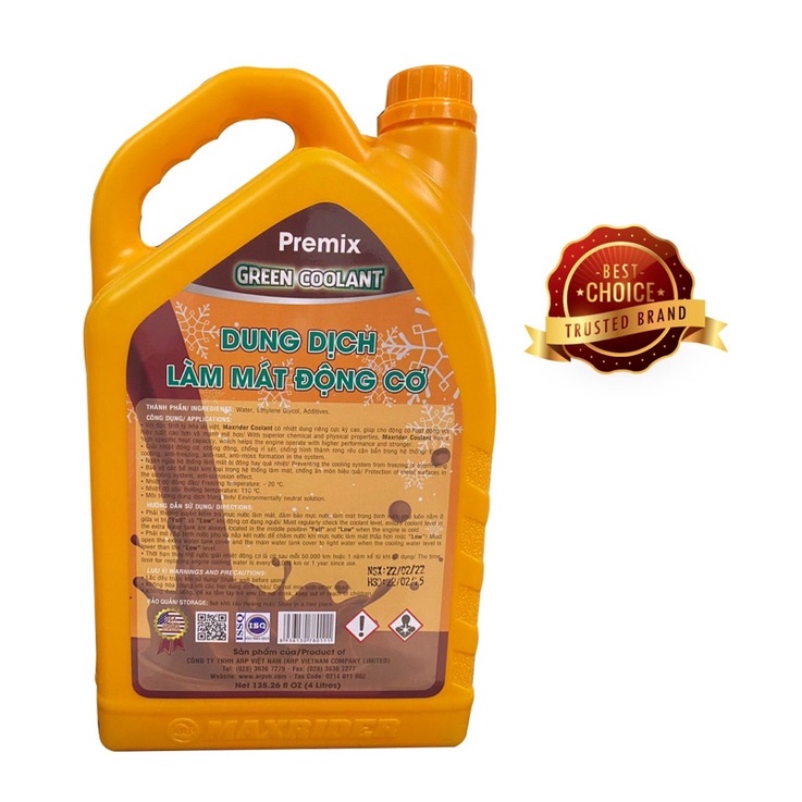 💯NƯỚC LÀM MÁT ĐỘNG CƠ PHỔ THÔNG - MAXRIDER COOLANT - MÀU XANH