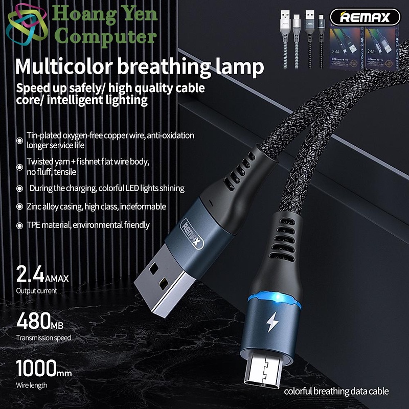[RC-152M] Cáp Sạc Nhanh MICRO USB Remax RC-152M cho ANDROID Dài 1M (Dây Dù, Có Đèn Led ) - MÀU SẮC NGẪU NHIÊN