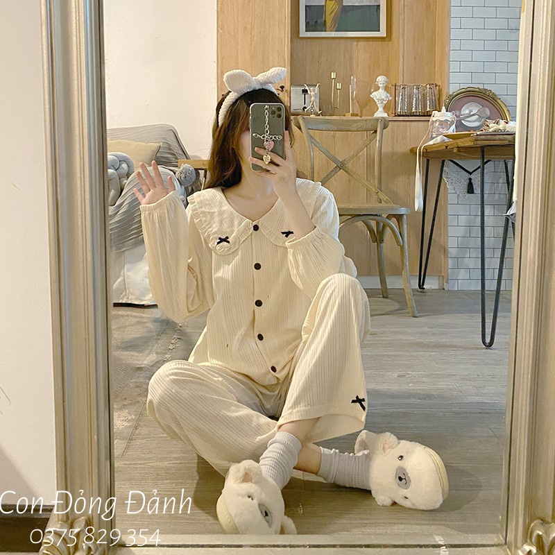 [Mã FL giảm 20k cho đơn 200k] (Ảnh thật) Đồ ngủ pijama dài tay kiểu búp bê kèm nơ xinh Hàn Quốc ullzang DN007 | BigBuy360 - bigbuy360.vn