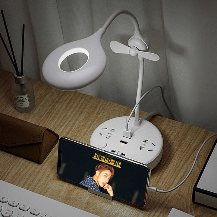 Đèn led học tập làm việc để bàn chống cận kèm ổ cắm cổng usb đèn học cảm ứng 3 chế độ sáng phù hợp dùng làm đèn ngủ