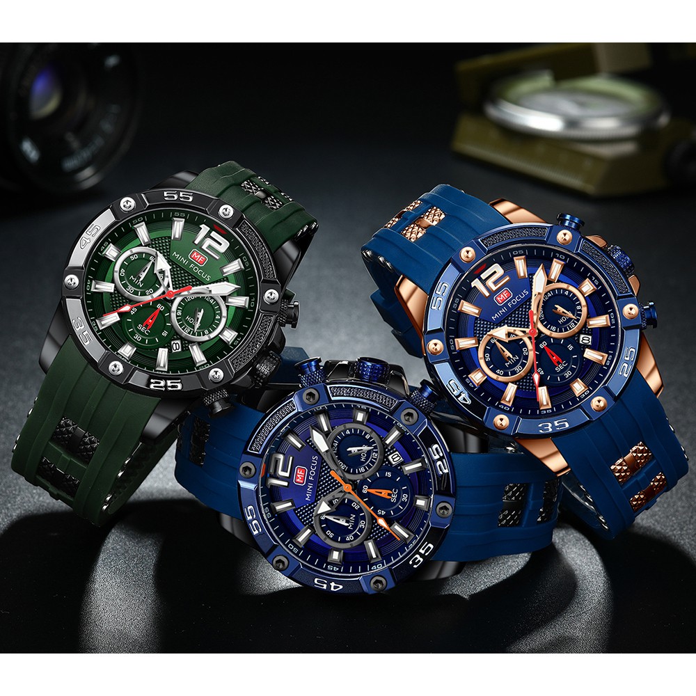 MINI FOCUS Analog Quartz Watch Men's Watches Luminous Silicone Men Wristwatch