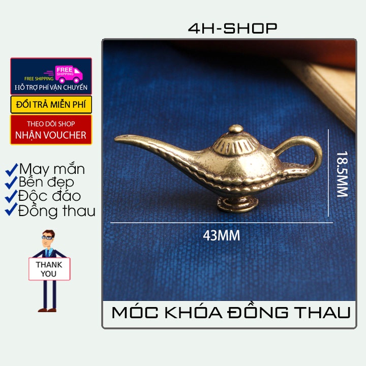 Móc khóa đồng thau hình cây đèn thần may mắn cực đẹp may mắn độc đáo lạ phong cách bền bỉ đẹp.4H