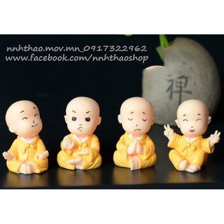 Bộ tượng chibi 4 chú tiểu trang trí mô hình, tiểu cảnh