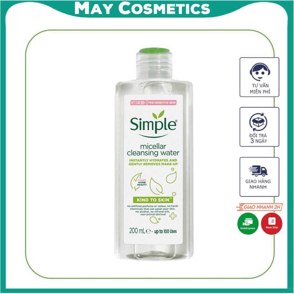 Nước tẩy trang Simple Micellar với bong bóng thông minh rửa sạch lớp trang điểm và tạp chất hiệu quả và dưỡng ẩm