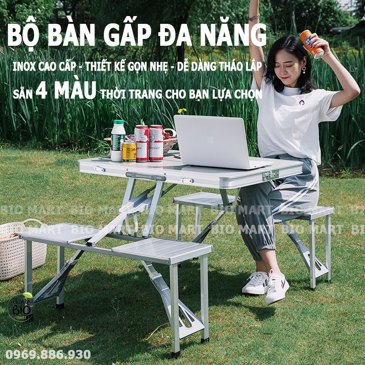 Bộ Bàn Ghế Gấp Gọn Dã Ngoại Du Lịch Liền Chân 4 Ghế - Bàn Xếp Dã Ngoại, Cắm Trại, Hoạt Động Ngoài Trời - P004