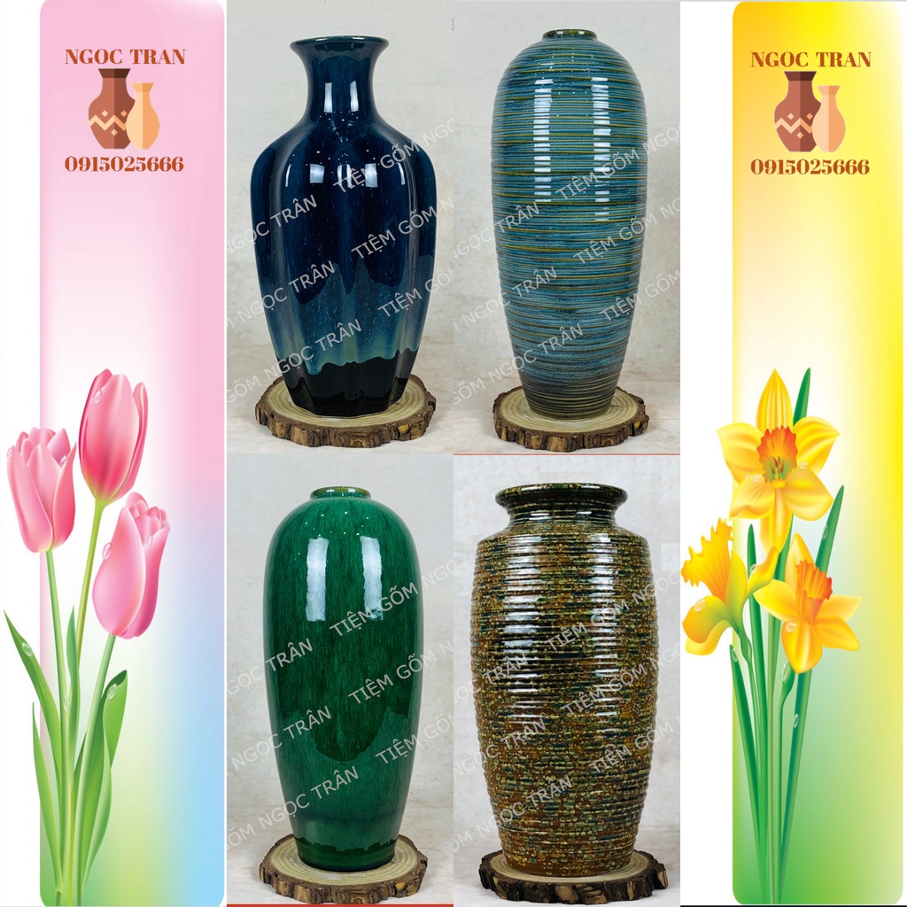 Bình gốm,lọ hoa gốm trang trí phòng khách -gốm sứ Bát Tràng-tiệm gốm Ngọc Trân
