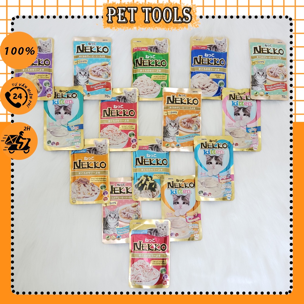 Pate Nekko dạng sốt dạng thạch gói 70g dành cho mèo mọi lứa tuổi với nhiều hương vị PETTOOLS