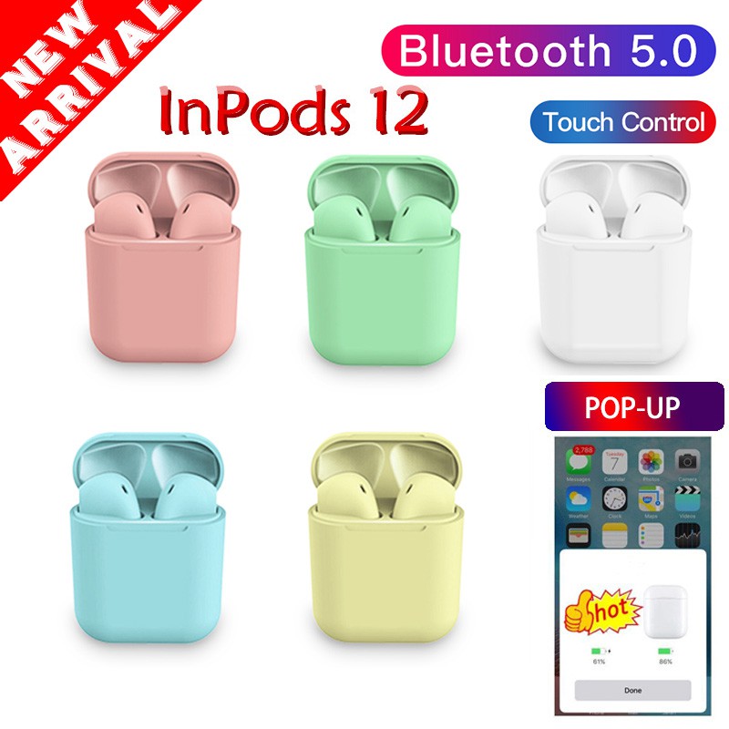 2019NEW inpods12 Bluetooth Earphone 5.0 Wireless Headphone Olahraga Earbud TWS Pop-Up Tai nghe Bluetooth Inpods 12 TWS 5.0 HIFI - BH 1 đổi 1