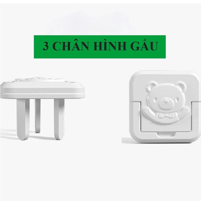 Bịt ổ điện chống giật gấu trắng cao cấp, an toàn phòng chống điện giật cho trẻ nhỏ, có quai chắc chắn