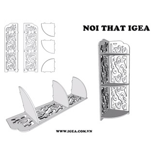Kệ góc 4 tầng hoa văn gỗ