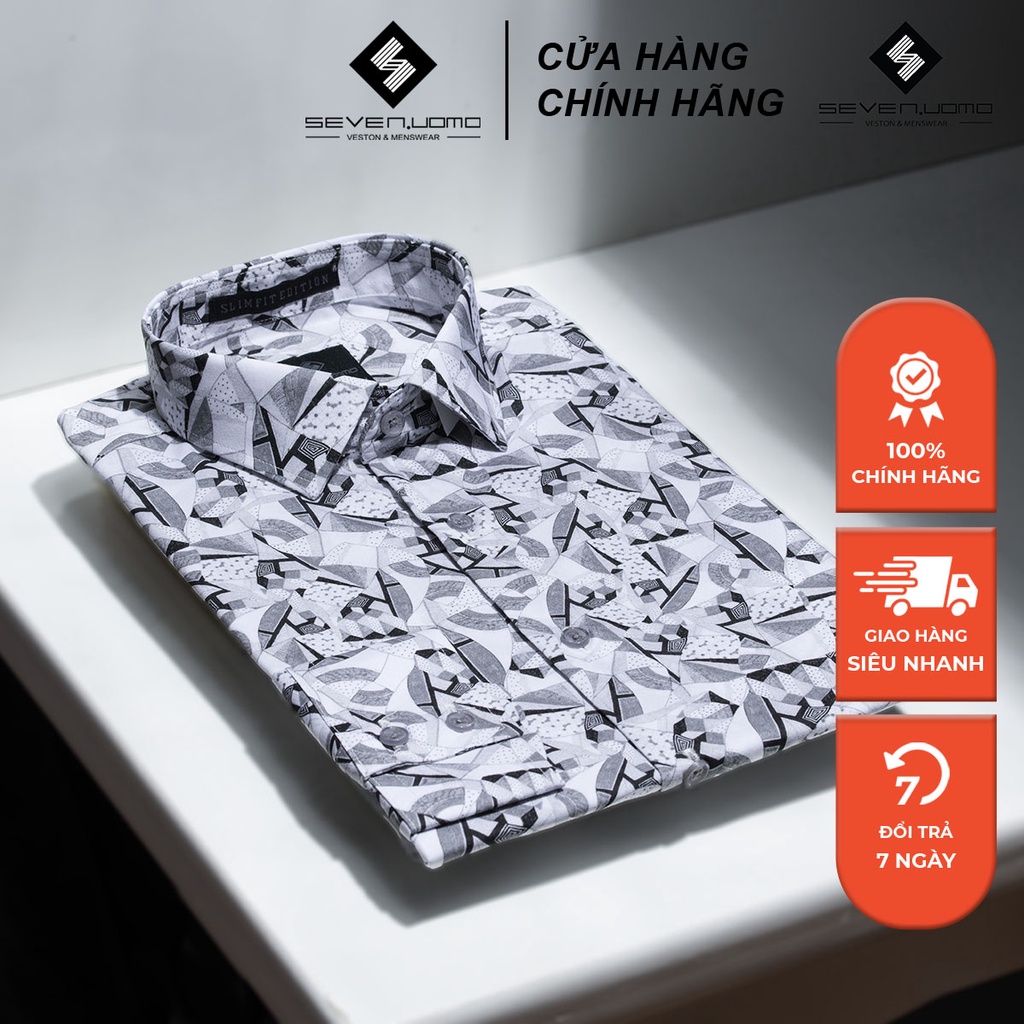 Áo Sơ Mi Nam Dài Tay SEVENUOMO Form Dáng Hàn Quốc, Không Nhăn, Vải Mịn Mát Form Vừa Họa Tiết HT28