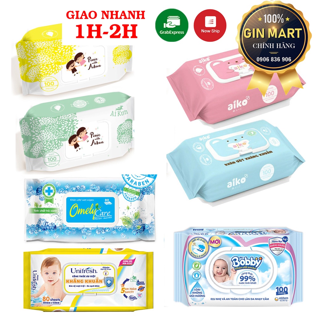 Sỉ Khăn ướt cho bé Unifresh, Aikun, Aiko, Lotte, Omely, Baby Wipes, Baby gấu