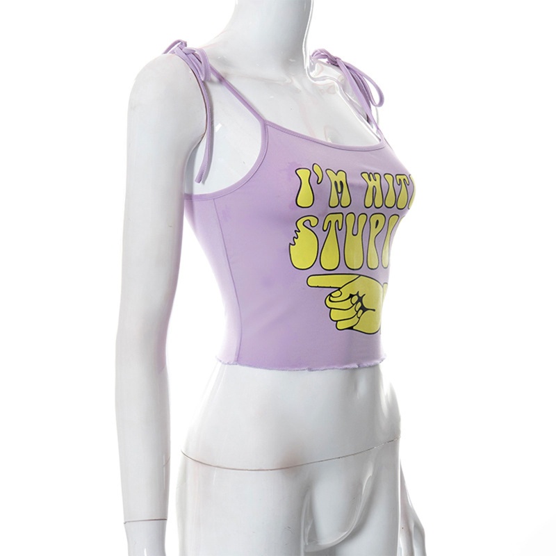 Brroa Áo Crop Top Hai Dây Phối Bèo In Chữ Vui Nhộn Phong Cách Harajuku Mùa Hè Cho Nữ