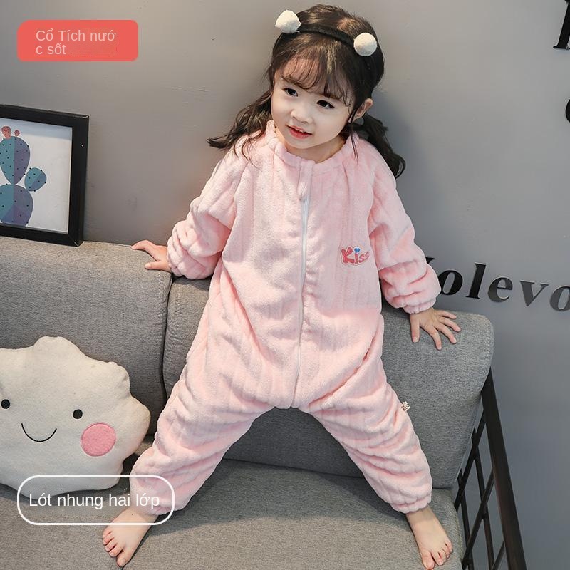❍❣Đồ ngủ lông cừu san hô cho trẻ em đồ ngủ một mảnh mùa thu và mùa đông flannel romper dày túi ngủ cho bé gái dịch vụ tạ