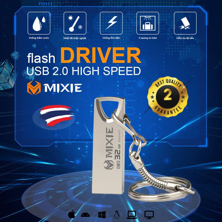 USB 2.0 MIXIE C2 DUNG LƯỢNG 32GB - KIM LOẠI, CÓ DÂY ĐEO, THỜI TRANG - Viễn Thông Đức Trí