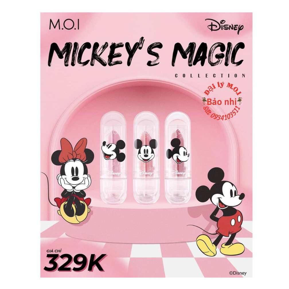 SON DƯỠNG MICKEY MAGIC LIPS M.O.I HỒ NGỌC HÀ , SON DƯỠNG CÓ 3 MÀU , DƯỠNG MỀM MÔI , CẤP ẨM