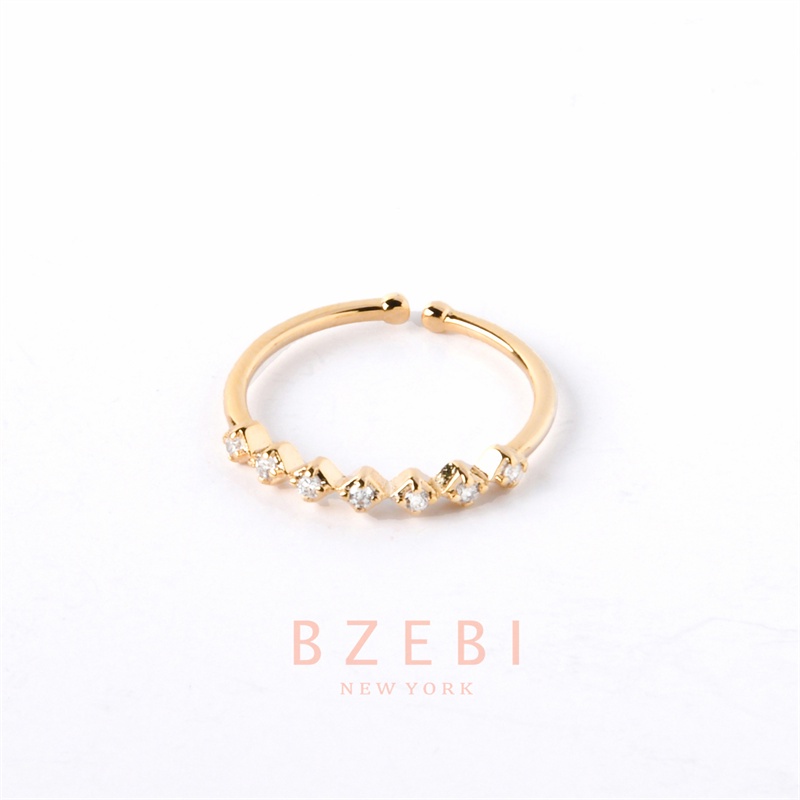 BZEBI Vàng Eternity Nhẫn Kim Cương Zircon Ban Nhạc Có Thể Điều Chỉnh Thiết Kế Tối Giản 27R