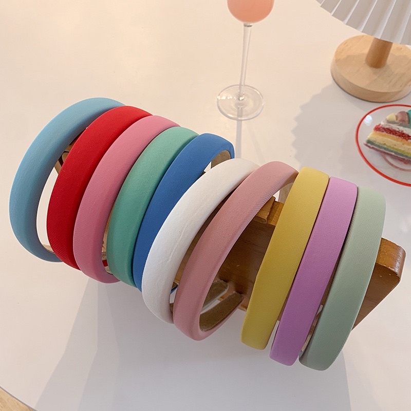 CX01. Cài tóc nữ xốp màu trơn màu bơ sữa băng đô bờm tóc