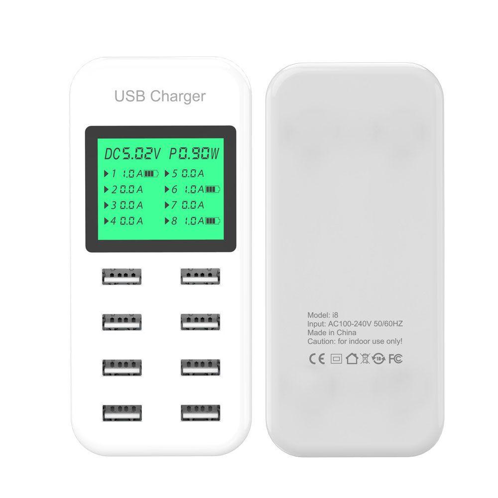Cục Sạc Nhanh An Toàn 8 Cổng USB Gắn Tường Hiển Thị LCD Cổng USB AC Có Màn Hình LCD Sạc Nhanh An Toàn