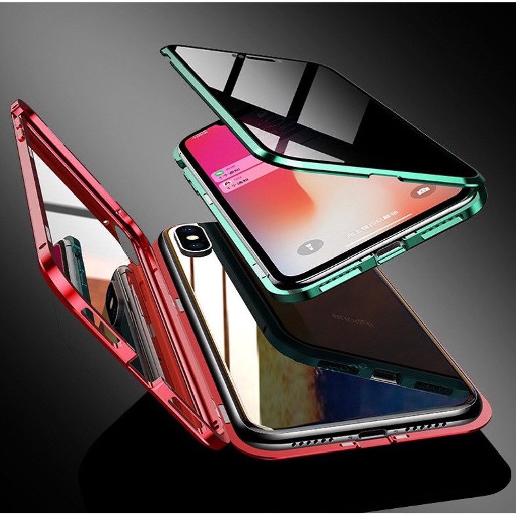 iPhone XS Max_Ốp LikGus Lưng Kính 2 Mặt viền Nhôm Hít Nam Châm 360* Chính Hãng