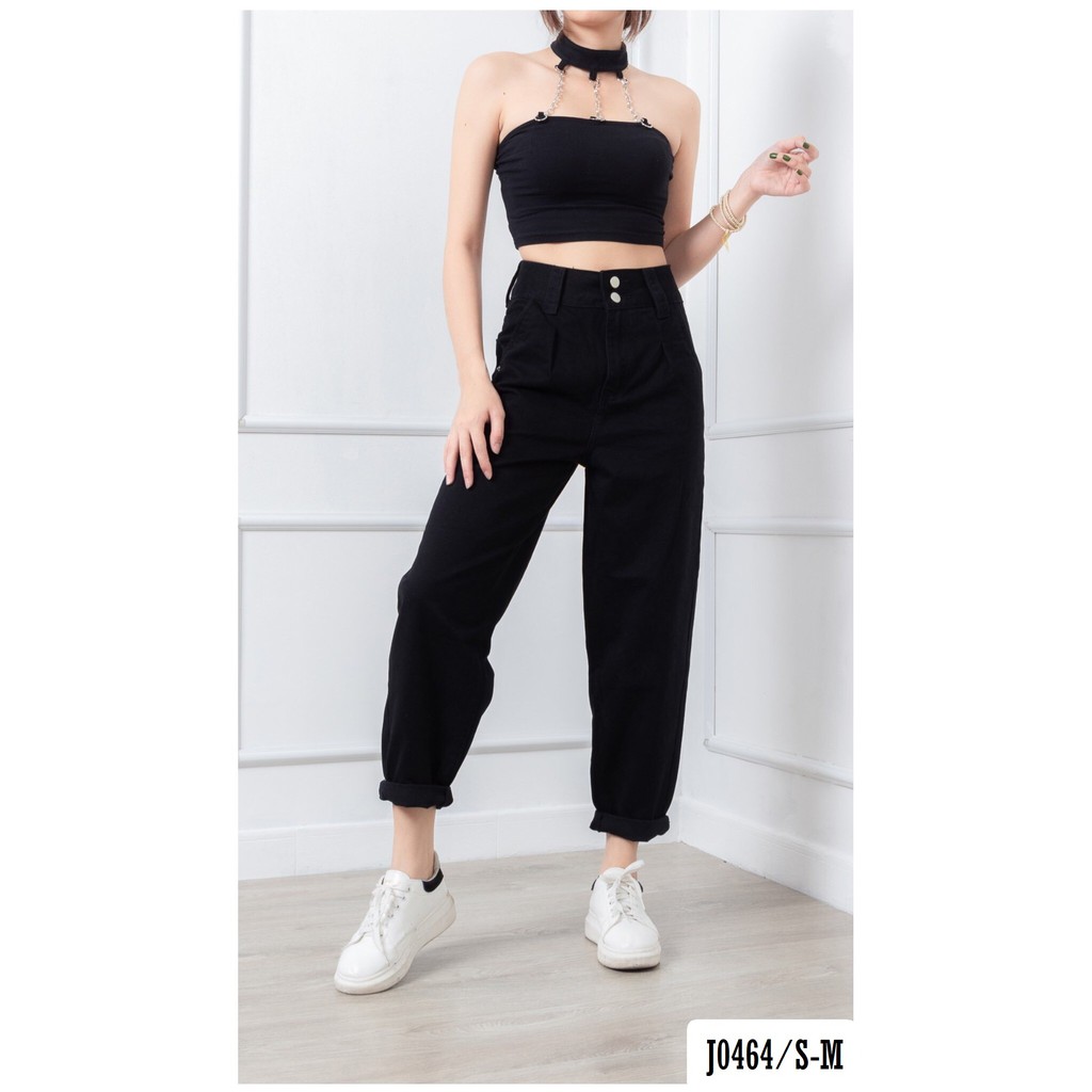 Quần Jean Baggy Màu Đen 2 Nút Lưng Siêu Cao Cá Tính và Thời Trang J0464