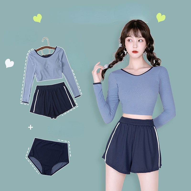 Bộ Đồ Bơi Ba Mảnh Dài Tay Chống Nắng Thiết Kế Mới Thời Trang Cho Nữ
