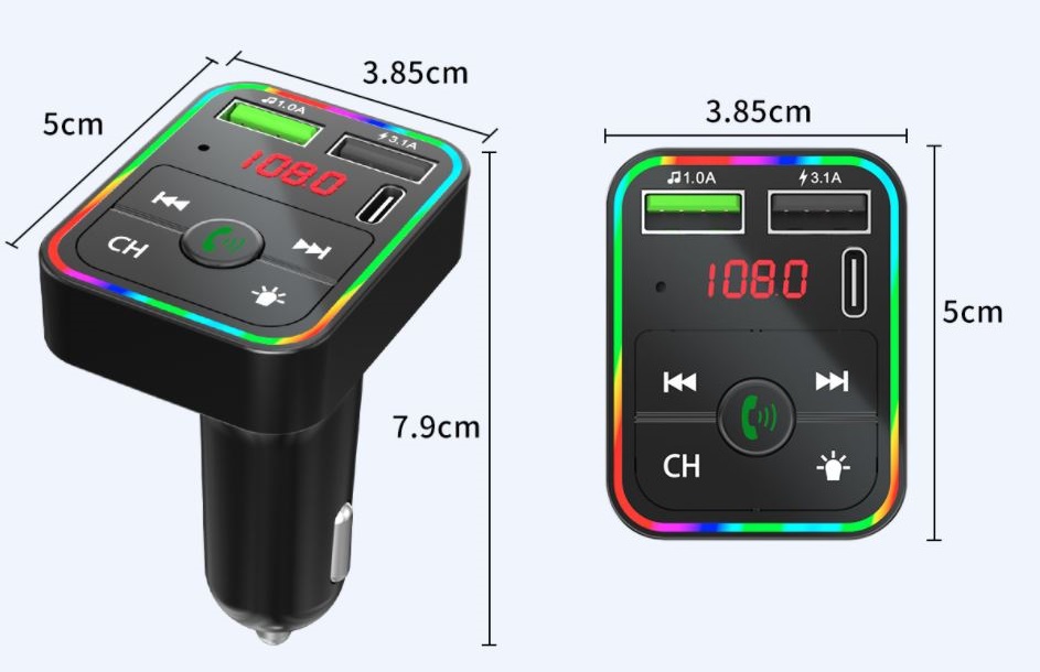 Tẩu nghe nhạc MP3 tích hợp bộ phát FM trên ô tô đường truyền Bluetooth - Có cổng sạc Type C