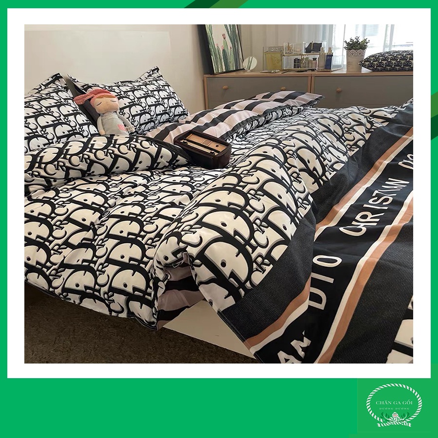 Trọn bộ vỏ chăn ga chun gối đầu chất cotton poly