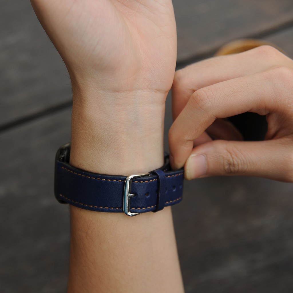 Dây đồng hô Apple Watch màu xanh navy thời trang, dây da handmade da bò thật nhập khẩu - ASDH13870