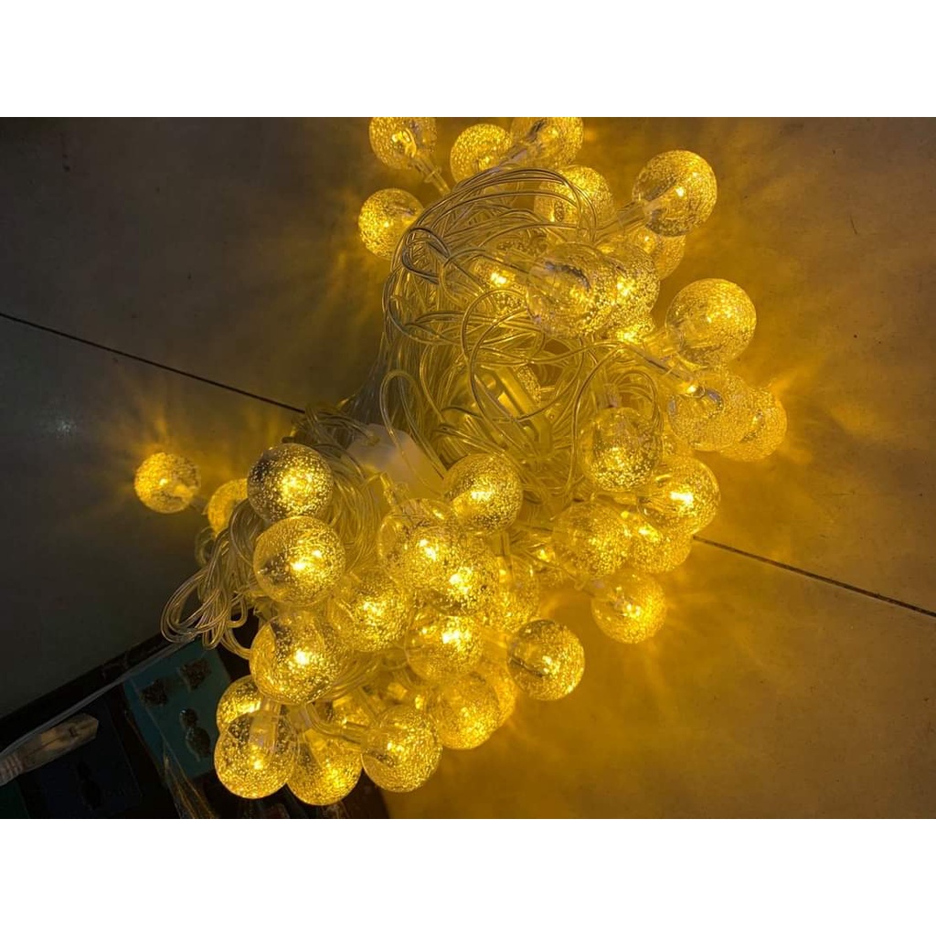 Đèn LED bi CHERRY,Đèn led bọt biển Bọt Nước 8m 50 bóng trang trí quán Cafe, nhà cửa, quán ăn, ánh sáng vàng
