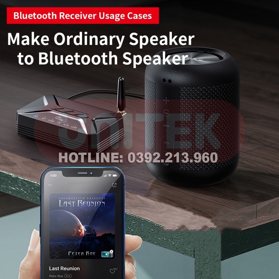 Bộ Chuyển Đổi T-R22, Bộ Thu Phát Âm Thanh Không Dây Đầu Vào USB RCA AUX dùng Cho TV Bluetooth