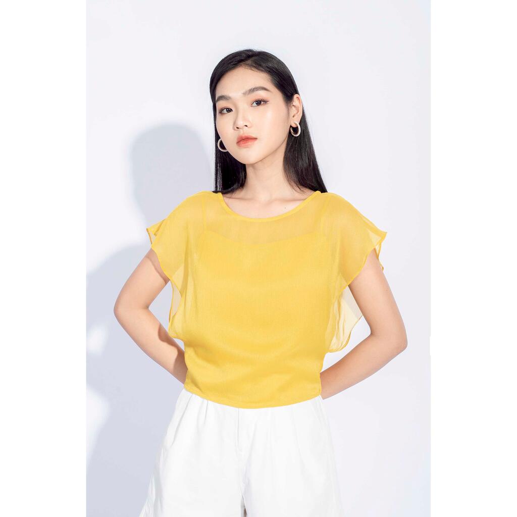Áo sơ mi voan croptop, tay cánh rơi, hai lớp MMOutfit M-AO050321120