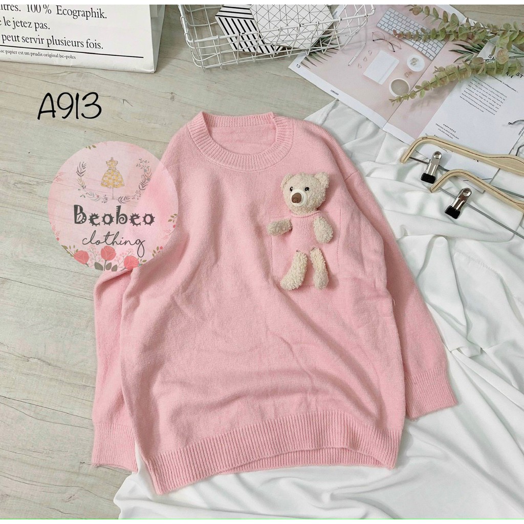 Áo len tay dài kèm gấu 5 màu dễ thương