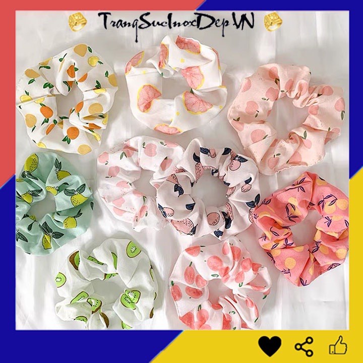 Dây buộc tóc, cột tóc scrunchies hoa quả dễ thương