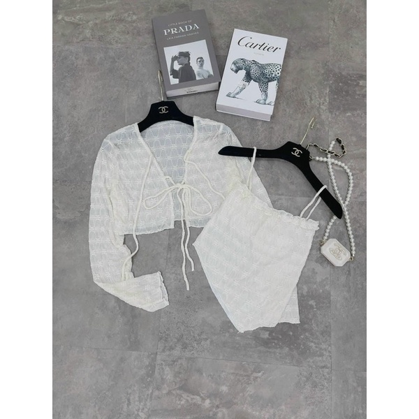 Set áo dây vạt chéo kèm áo cardigan