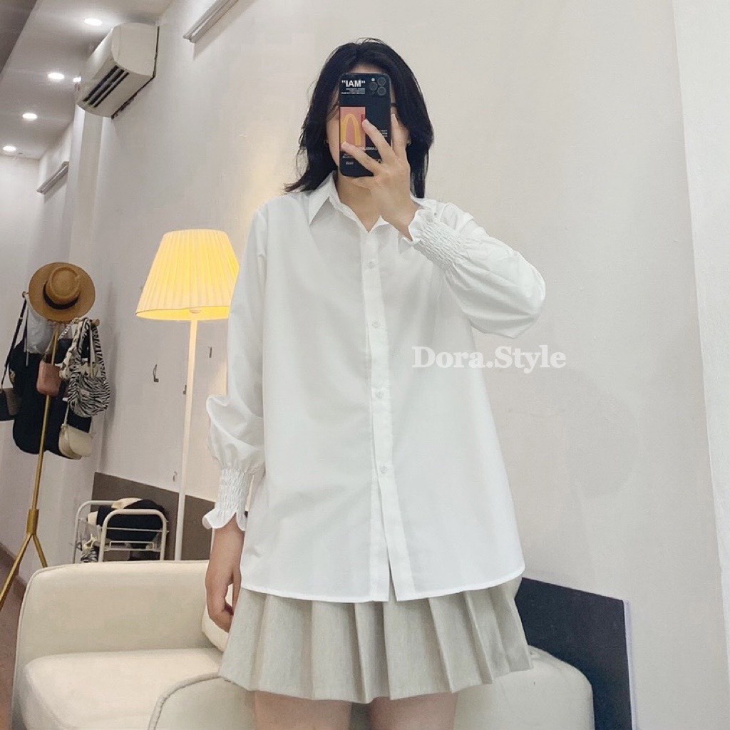 [Mã FAMARAL1 giảm 10K đơn 50K] Áo Sơ Mi Dài Tay Tay Nhúm Dora Style