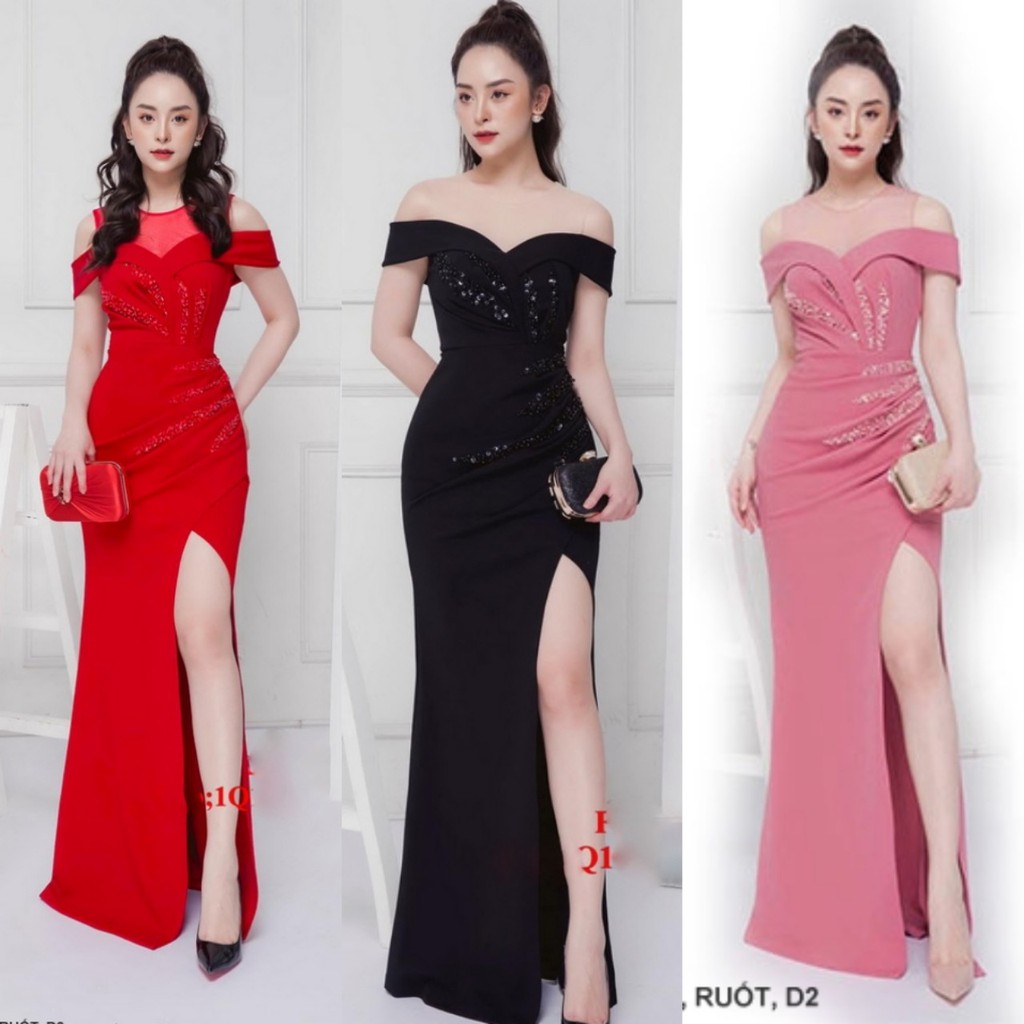 S,M,L,XL ĐẦM DẠ HỘI VAI LƯỚI XẺ CHÂN