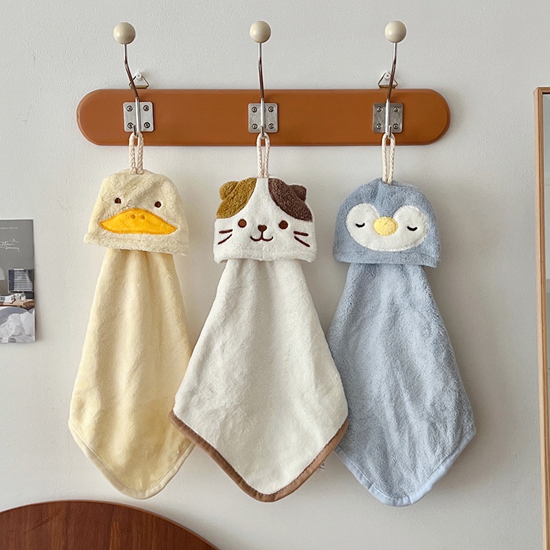 Mềm Khăn Lau Tay Treo Tường Bằng Vải Nhung San Hô Siêu Thấm Hút In Họa Tiết Động Vật Dễ Thương Tiện