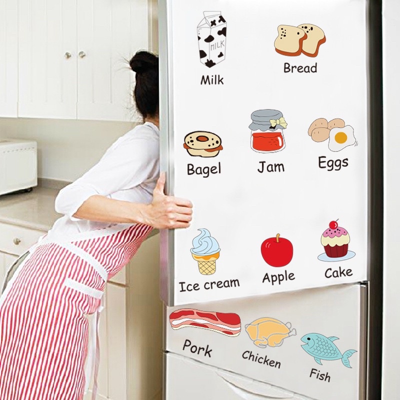 Decal Dán Tường, dán tủ bếp Mẫu Các vật dụng nhà bếp kèm phụ đề tiếng Anh cho bé học tập