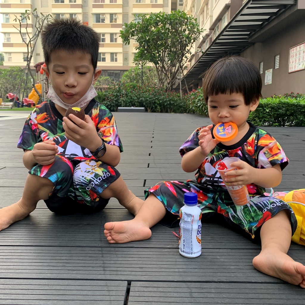 Bộ quần áo mì tôm cho bé từ 10kg cực đáng yêu chất thun lạnh co dãn hình in 3D sắc nét không phai màu
