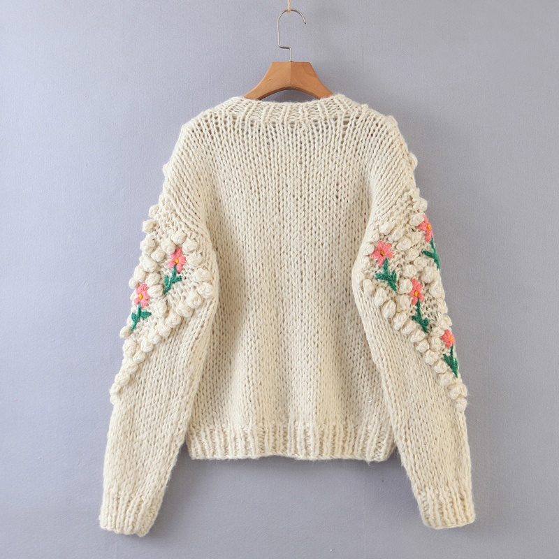 Áo Khoác Sweater Dệt Kim Tay Dài In Hoa Dễ Thương Cho Nữ