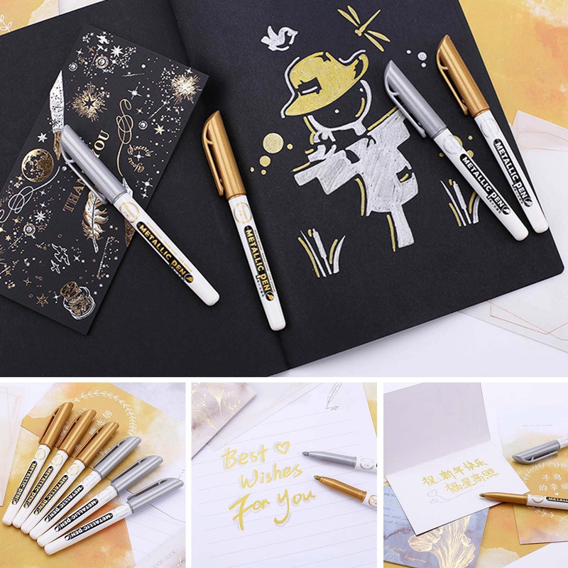 Tmdbyx Bút Đánh Dấu Ánh Kim Loại Màu Bạc Vàng Đồng Cho Giấy/ Thủy Tinh/ Vải/ CD/ Lốp Xe/ Đồ Thủ Công Tự Làm