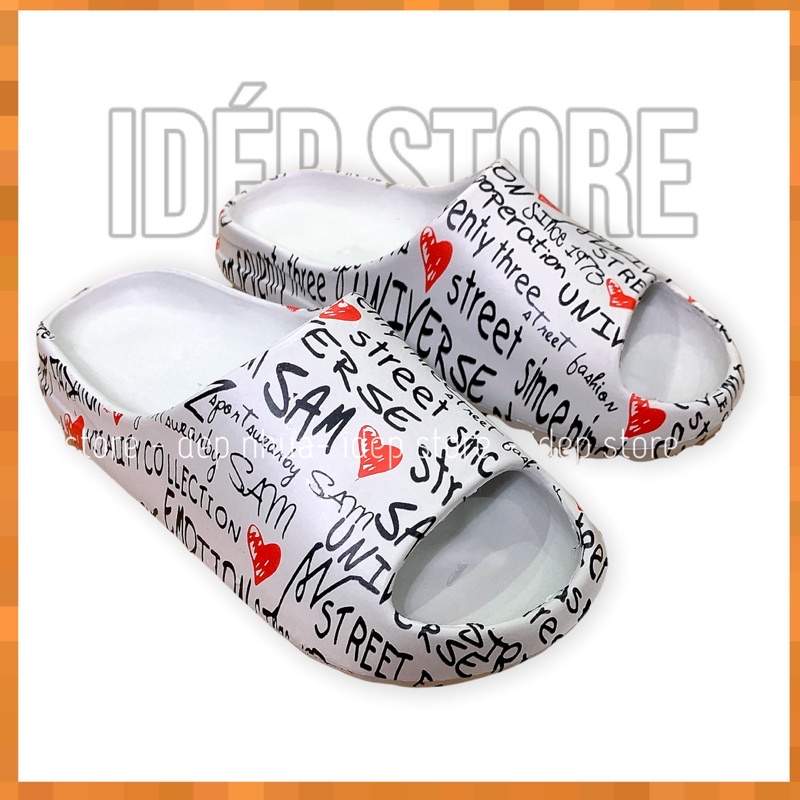 Dép bánh mì Nam Graffiti trái tim cao 3.5cm đúc siêu nhẹ iDÉP- DL182