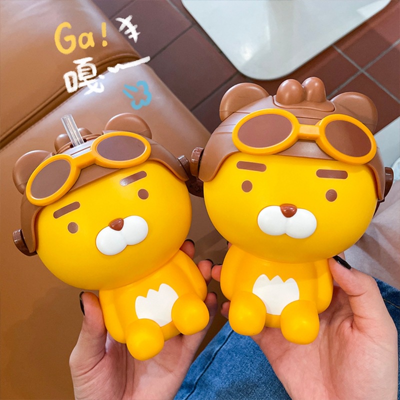 Bình nước thể thao có ống hút họa tiết hoạt hình 3D sáng tạo