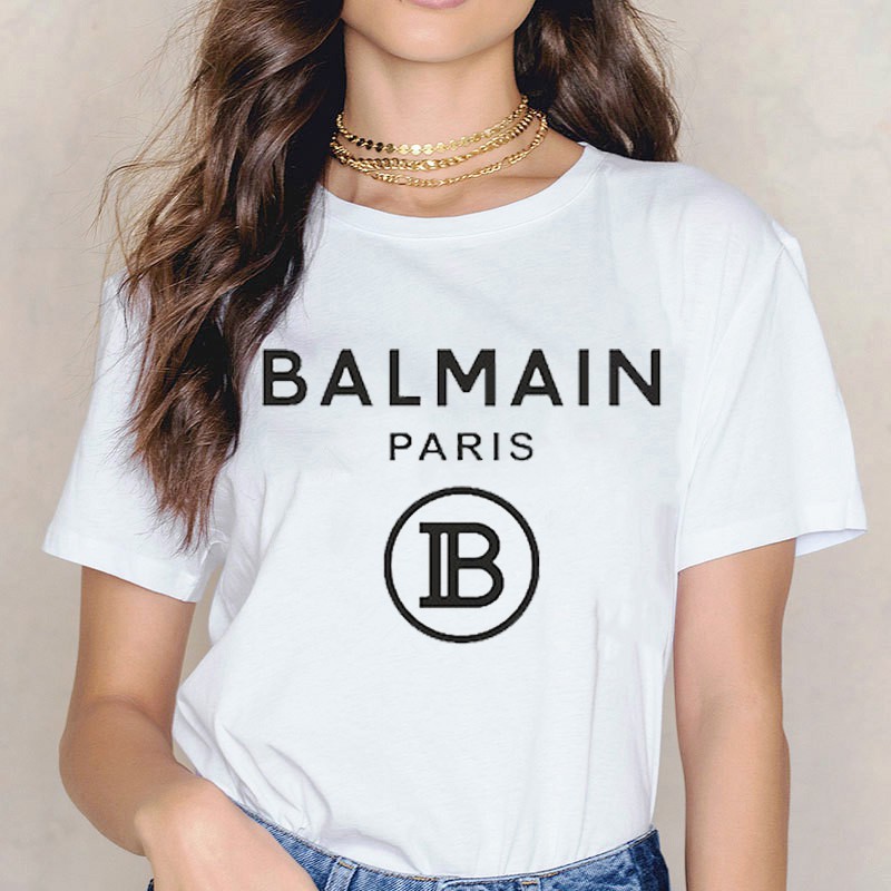 BALMAIN Áo Thun Nữ Ngắn Tay Cổ Tròn Thời Trang