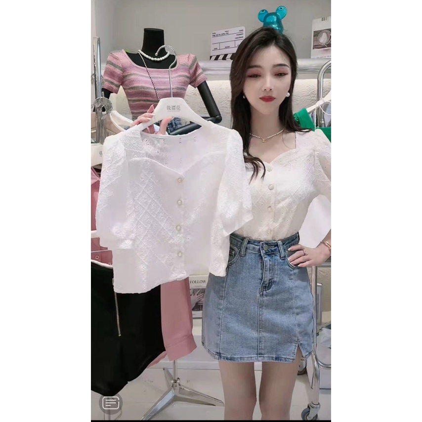 Áo Sơ Mi Tay Ngắn Cổ Vuông In Họa Tiết Thời Trang Mùa Hè Cho Nữ