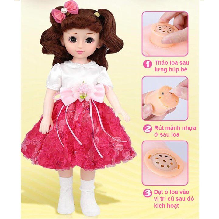 Búp Bê Doll Mắt 4D Cao 43Cm 160 Âm Thanh + Tặng Phụ Kiện 29 Pcs (Đỏ)