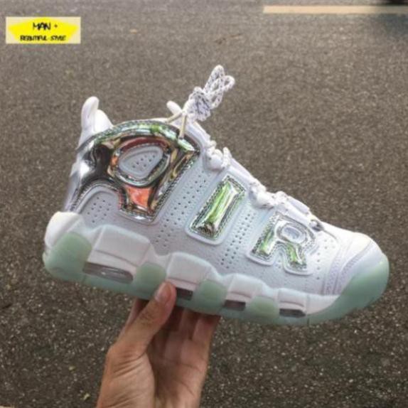 Sales (Hot hot hot) Giày thể thao AIR MORE UPTEMPO trắng chữ bạc ✔️ 2020 💎 [ Real ] . *