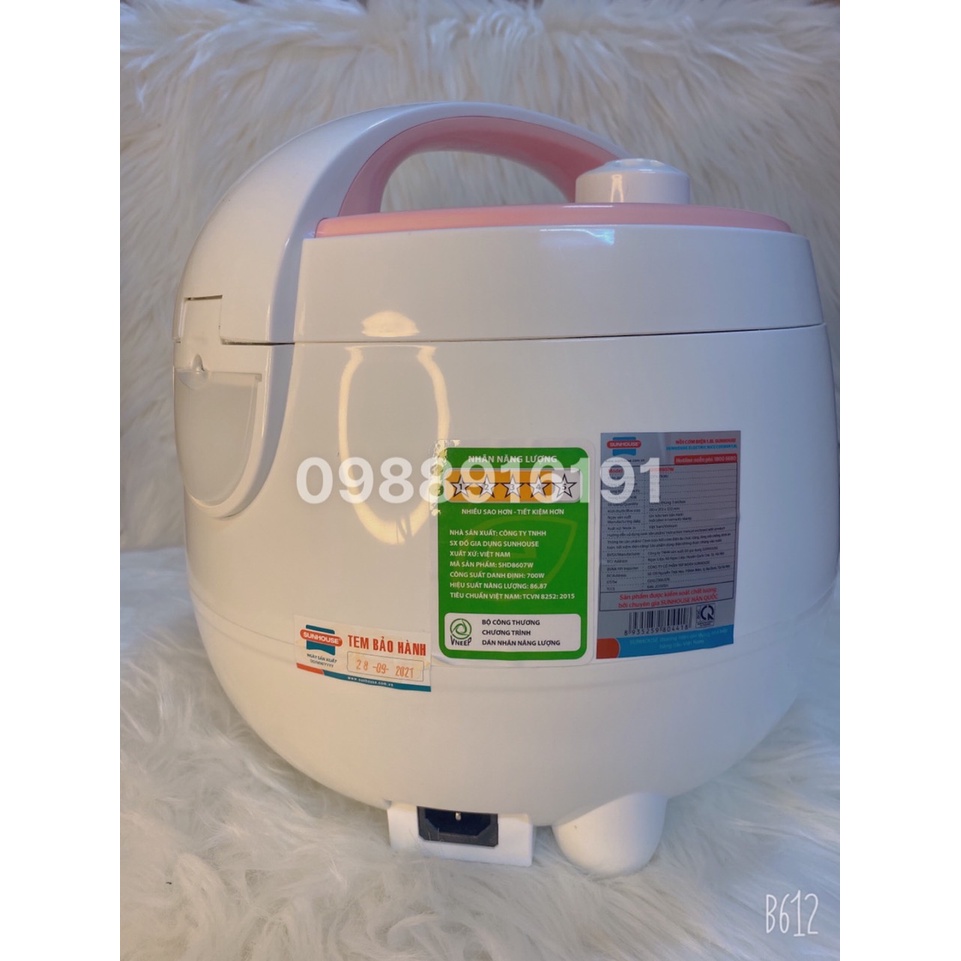 NỒI CƠM 1.8L SUNHOUSE SHD-8607 Kèm Xửng Hấp - Kiểu Dáng Con Lợn Siêu Yêu,Bảo Hành 12 Tháng